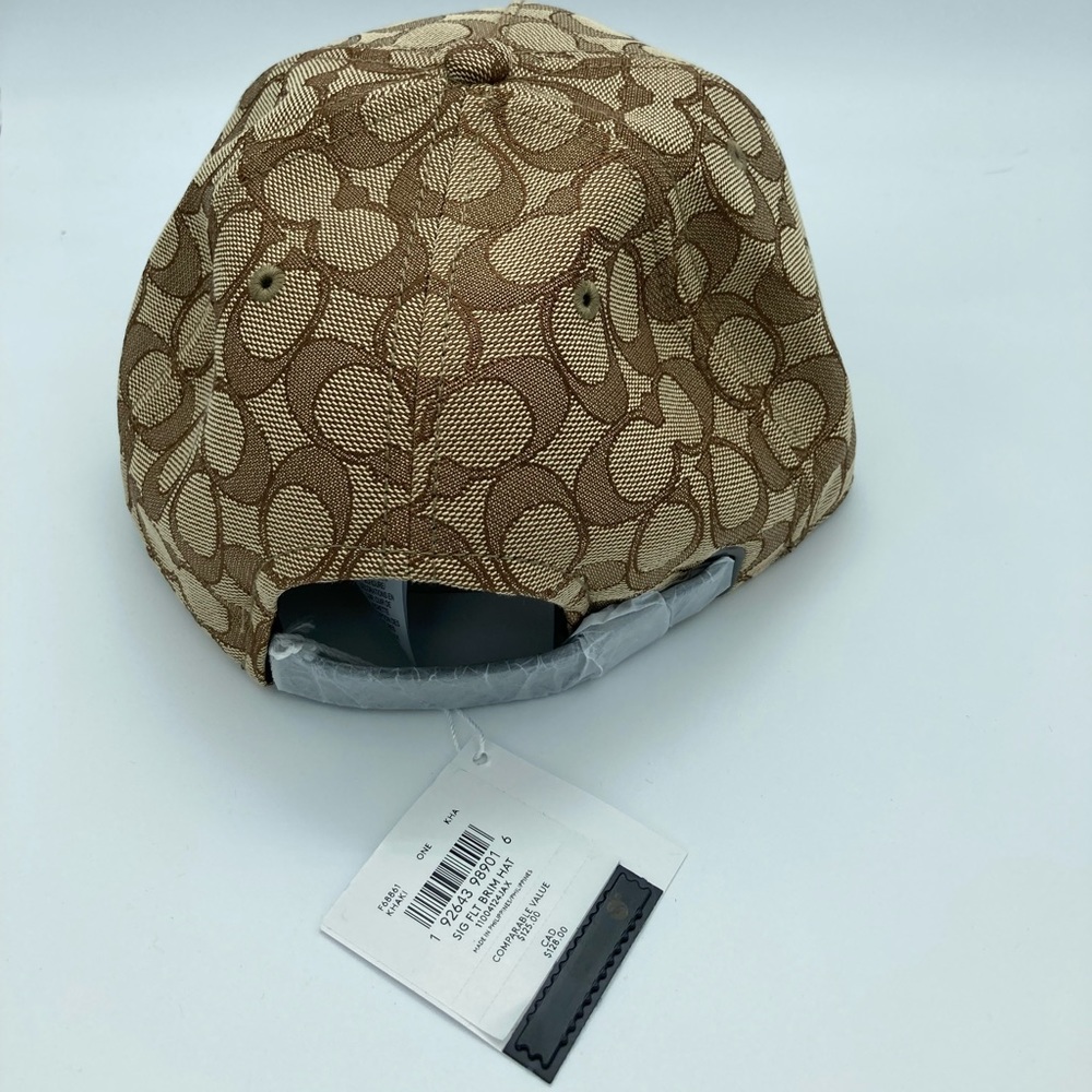 NWT COACH SIGNATURE FLAT BRIM KHAKI HAT - Picture 10 of 10